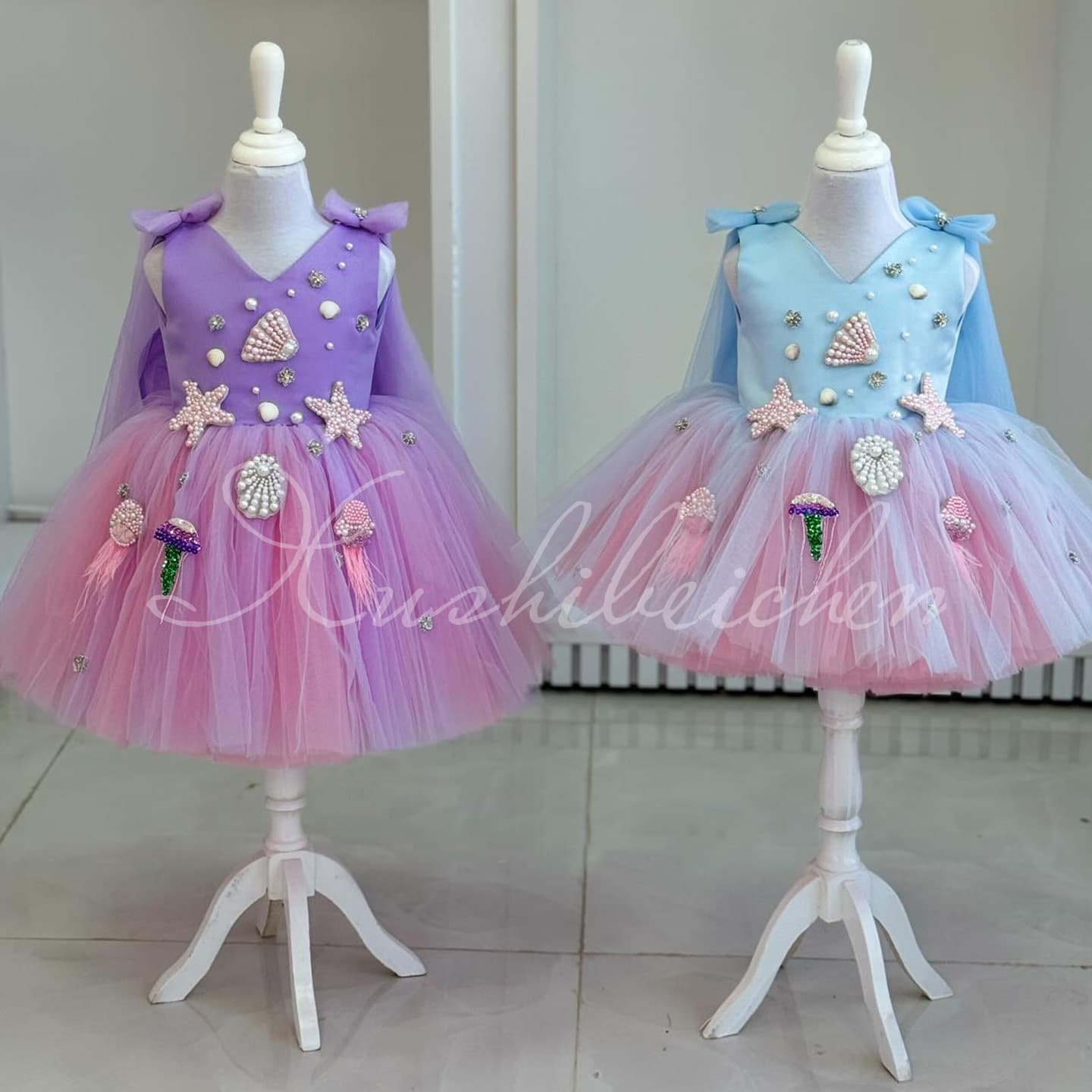 Girls Princess Dress 2026 New Pearl Ocean Shell Rainbow Tulle Gown Girls Dress Cross-Border Drop Shipping