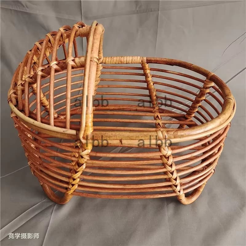 Vintage Rattan Baby Crib Pillow Newborn Photography Prop Studio Shooting Accessories Children Growth Souvenir
