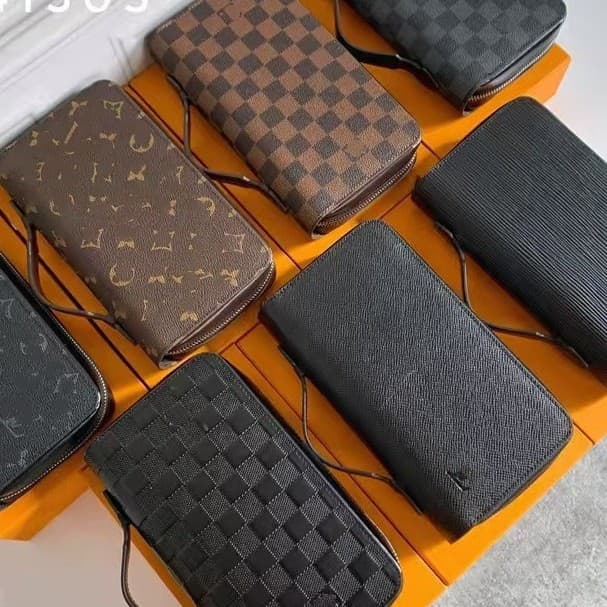 L Brand Foreign Trade Men's Wallet, New Cross-Pattern Design, Cross-Border Casual Luxury, Multiple Card Slots, Double Zipper, Long Wallet with Coin Pocket