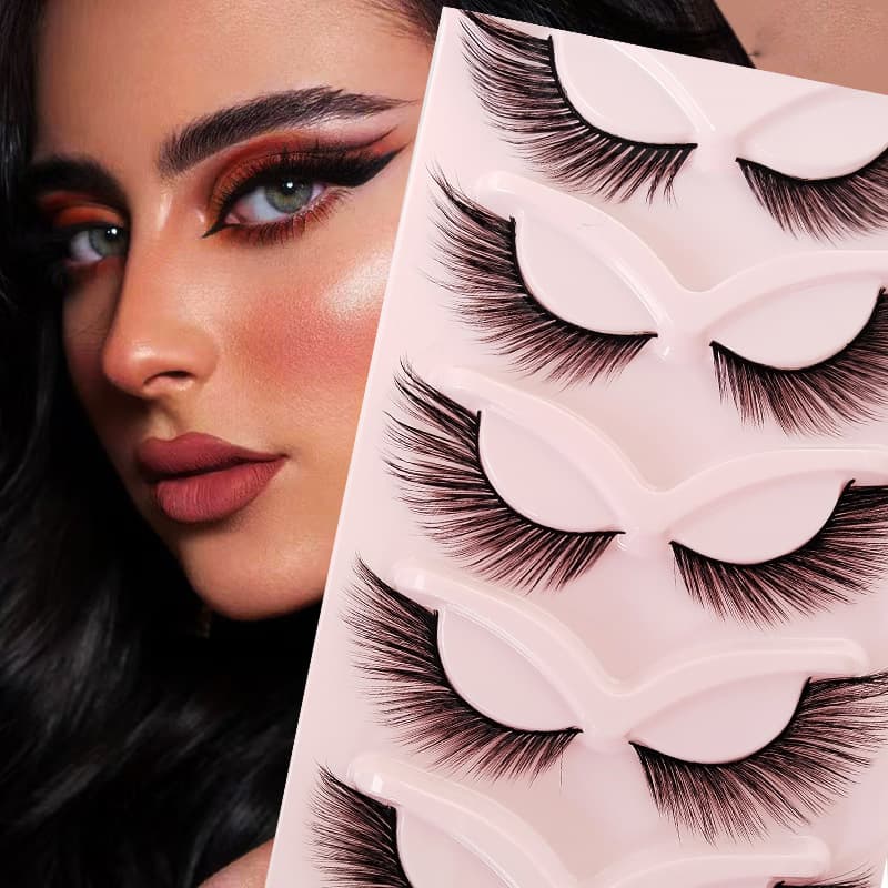 Winged Fox-Style False Lashes Light Western Eye Tail Lengthened Smoky Makeup Thick Tapered Black Stem Lashes