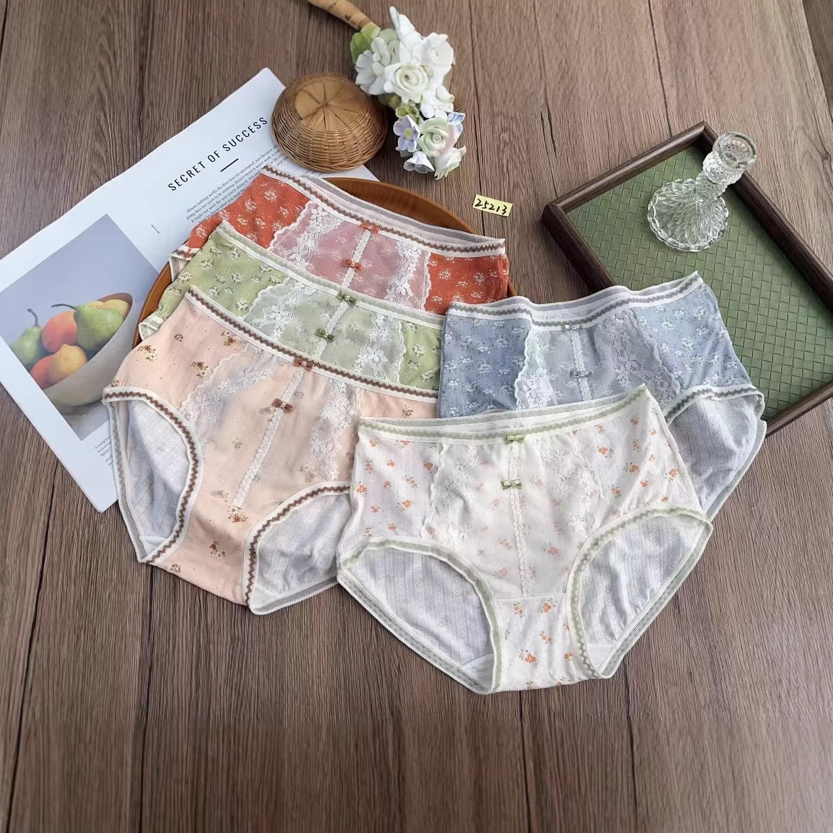 25213 Women's Panties 60 Count Modal Panties Wholesale Summer Retro Fresh Pastoral Floral Comfortable Panties