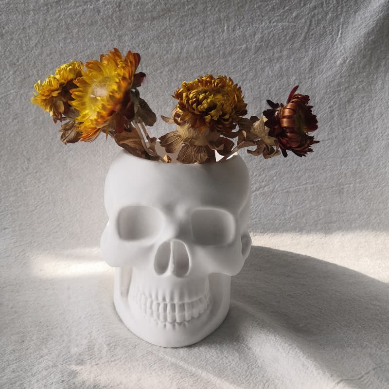 New Crystal Drip Skull Head Flower Pot Silicone Mold Gypsum Cement Resin Skull Vase Mold For Daily Use Kitchen Dining Utensils