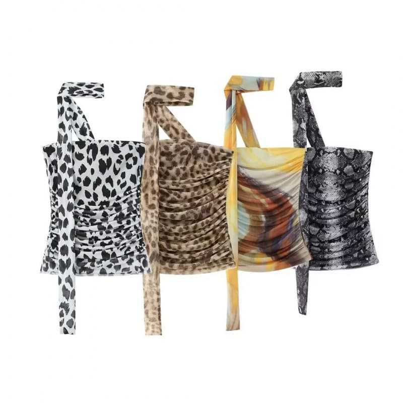 Cross-border wholesale source for European and American markets, 2024 spring new women's animal print silk organza bustier top