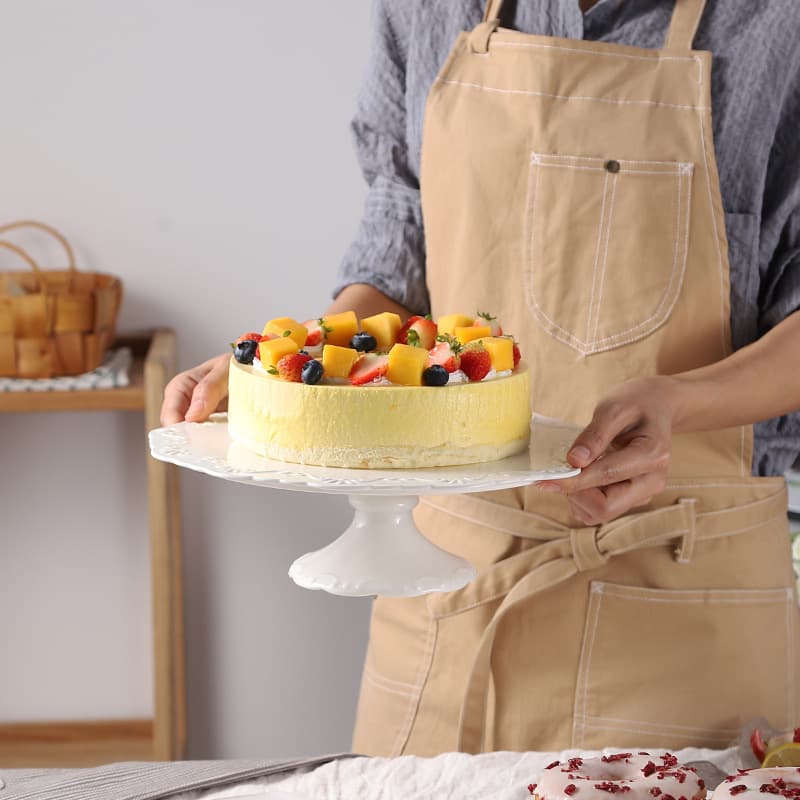 Cross-border European-style Ceramic Dinnerware Birthday Cake Plate Embossed Fruit Plate Dessert Pedestal Plate Tray Cake Stand