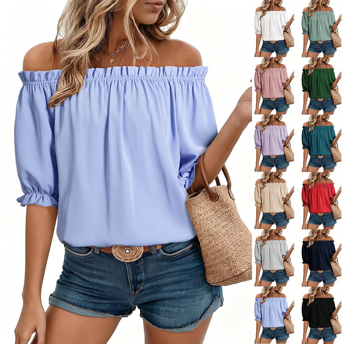 European and American Women's 2026 Spring Summer New Arrival Amazon Independent Site eBay Cross-border Hot Selling Off-Shoulder Ruffle Blouse