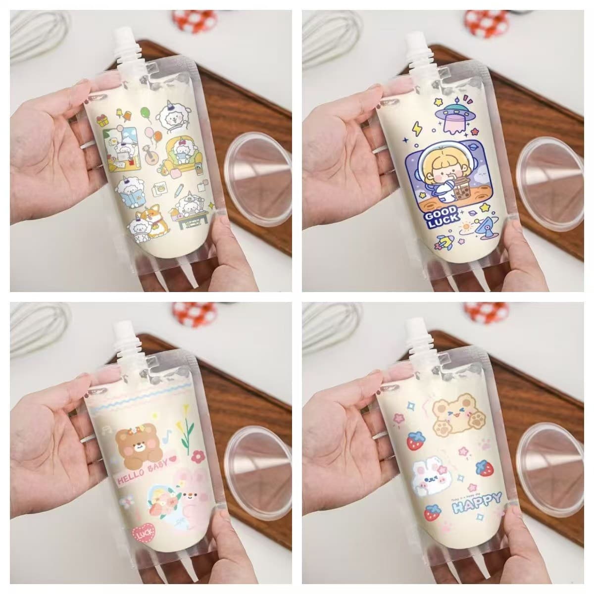 Cartoon Cute Spout Bags Plum Juice Drink Takeaway Bags Fruit Puree Liquid Sealed Bags Disposable Syrup Portion Bags