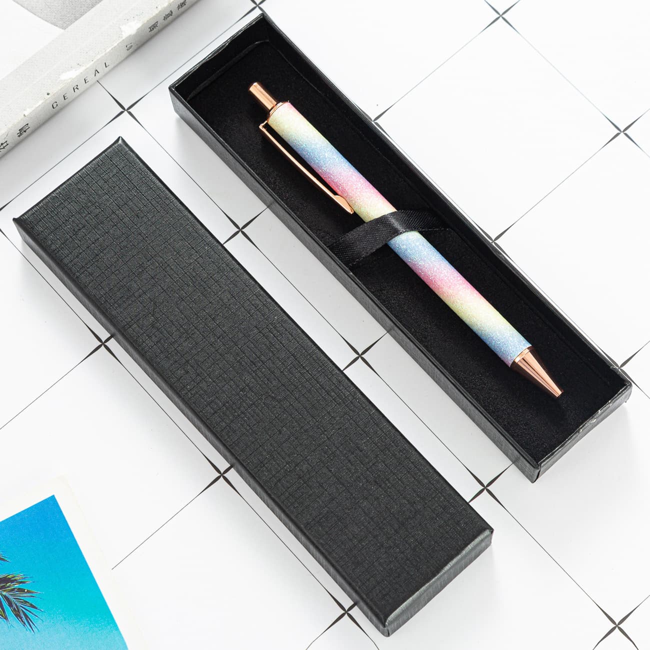 Heaven and Earth Cover Cardboard Single Black Paper Gift Pen Box, Capacitive Pen Packaging with Logo Printing