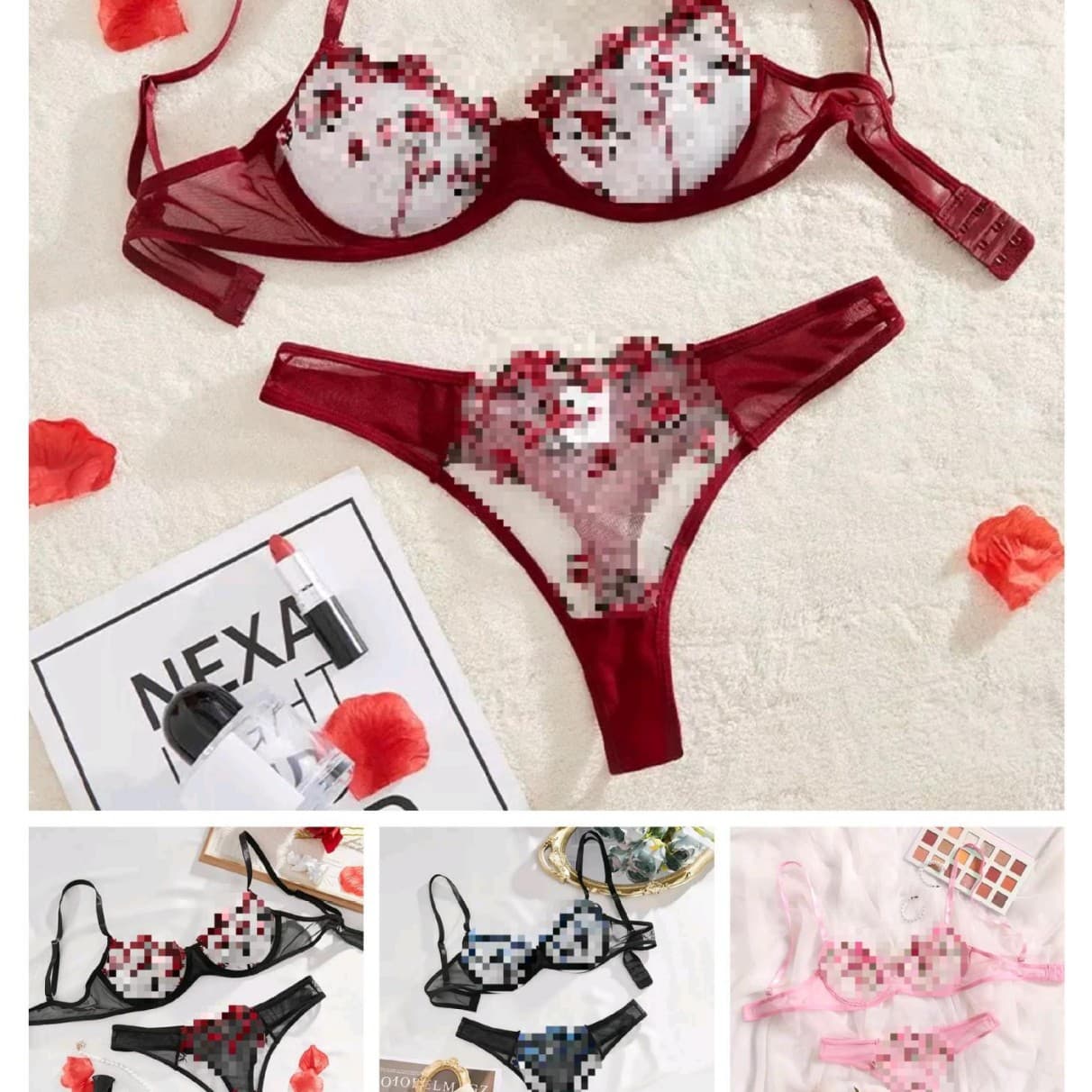 In Stock Sexy Lingerie Set European and American Cross-Border Supply Sexy Low-Rise Floral Embroidery Mesh See-Through Lingerie Bra