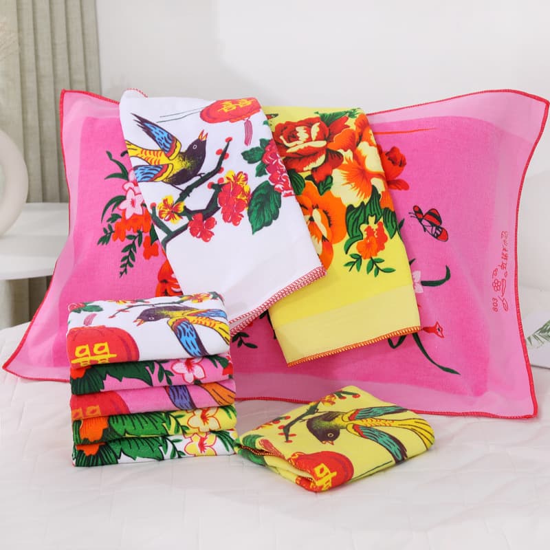 Vintage Cut-Pile Printed Pillow Towel 80s Retro Lace-Trimmed Pillow Towel Home Labor-Protection Nostalgic Style Cotton Pillow Towel Stock