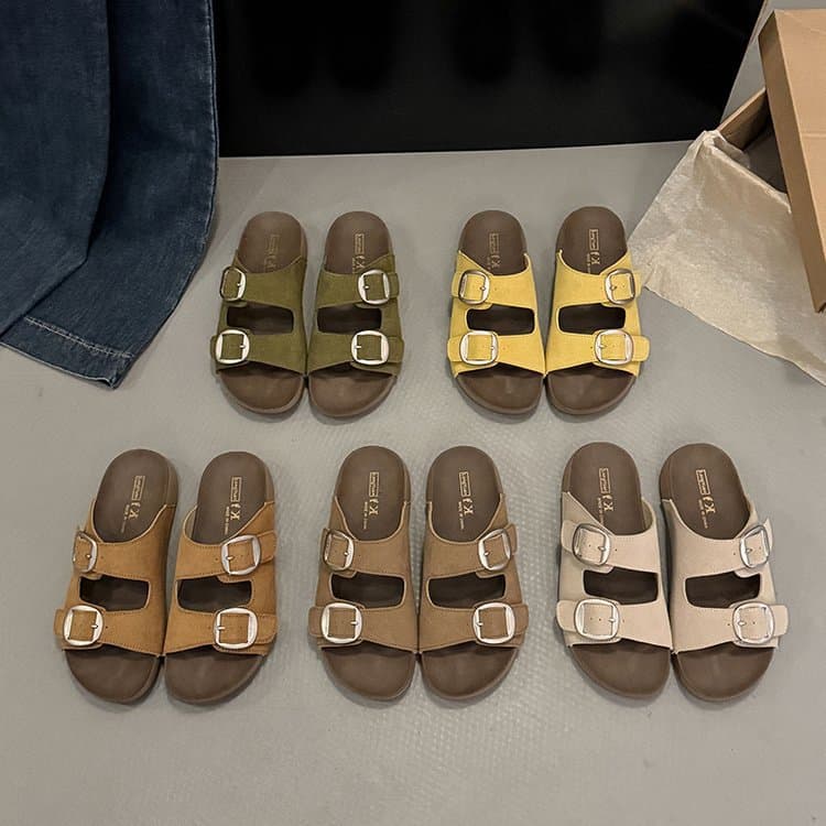 Women's Outdoor Slippers 2026 Summer New Retro Birkenstock Double Buckle Slide, Versatile Casual Heightening Cool Slippers