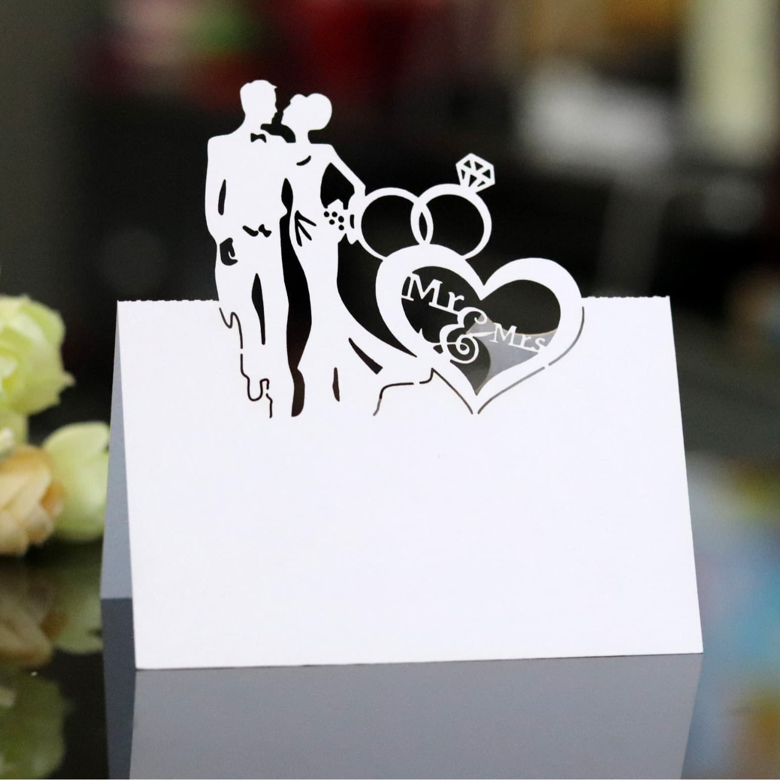 Pink Hollow Out Wedding Party Decorations Love Heart Seat Cards For Bride Groom Table Decorations