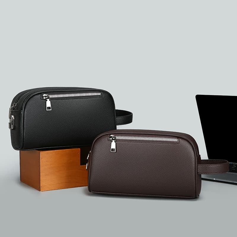 New Men's Genuine Leather Handbag Business Casual Leather Large Capacity Portable Multi-Pocket Trendy Men's Bag