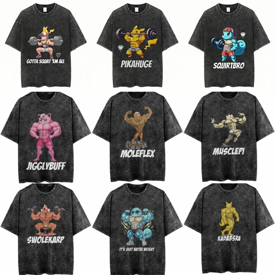 Pok Pokémon Peripheral Products Old Acid Wash T-Shirt Cotton