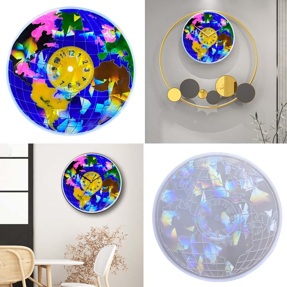 Cross-border Holographic Laser Earth Clock Silicone Mold DIY Creative Clock Pendant Resin Silicone Mold