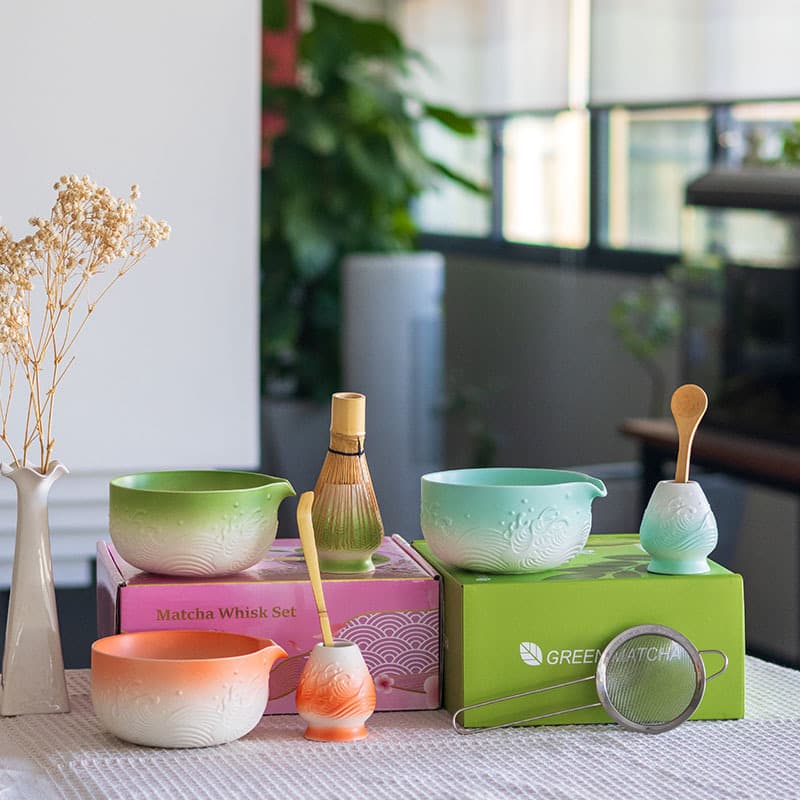 [Cross-border Exclusive] Beige Gradient Matcha Series Matcha Bowl 8-Piece Set, Bamboo Matcha Brush and Whisk Set