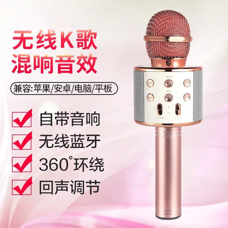 Cross-border WS858 Phone Karaoke Wireless Bluetooth Microphone Kids Singing Mic Speaker All-in-One