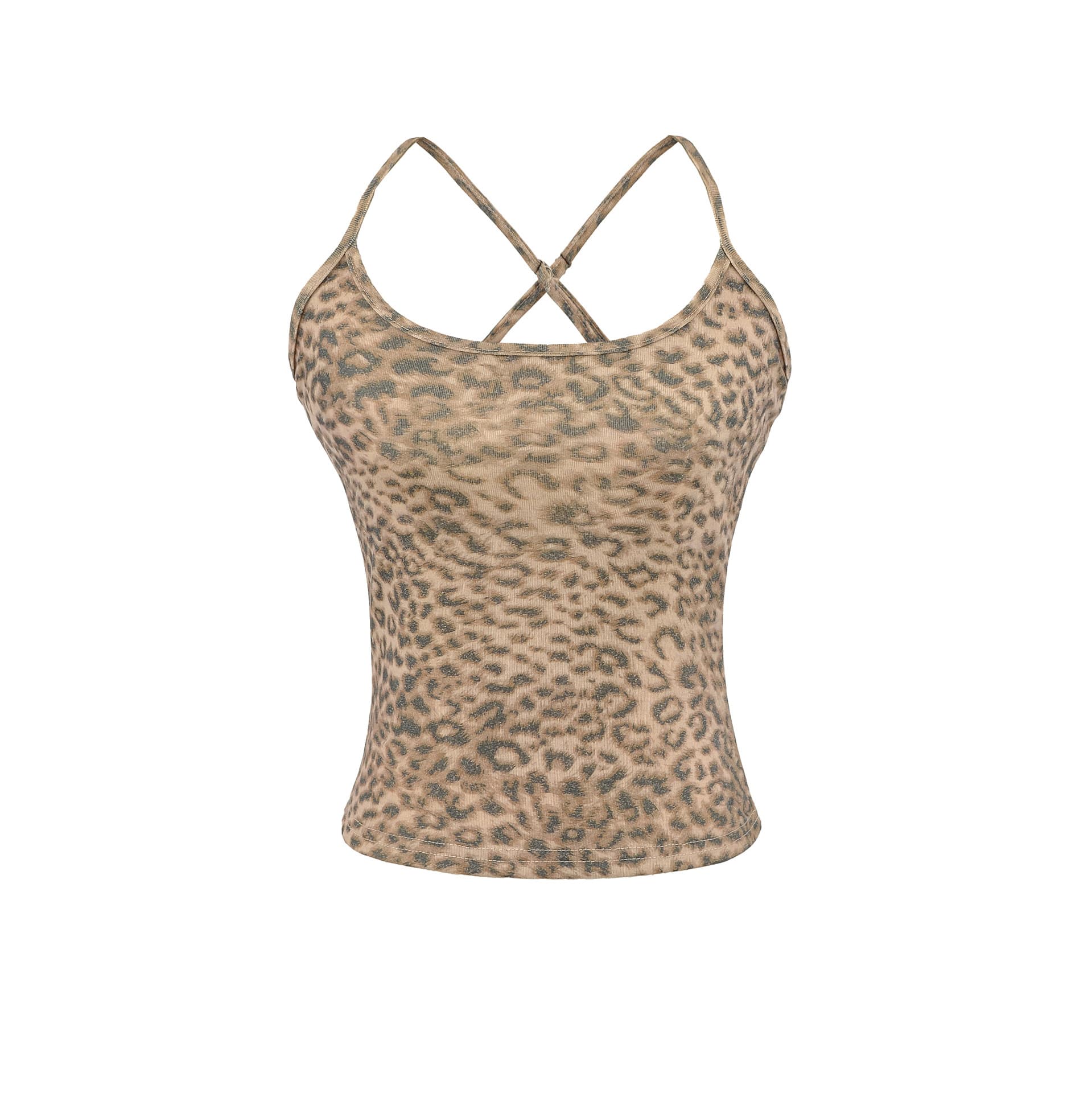 Back Cross Leopard Print Strap American Hot Girl Tank Top for Women Summer U-Neck Backless Waist-Cinching Inner Layer