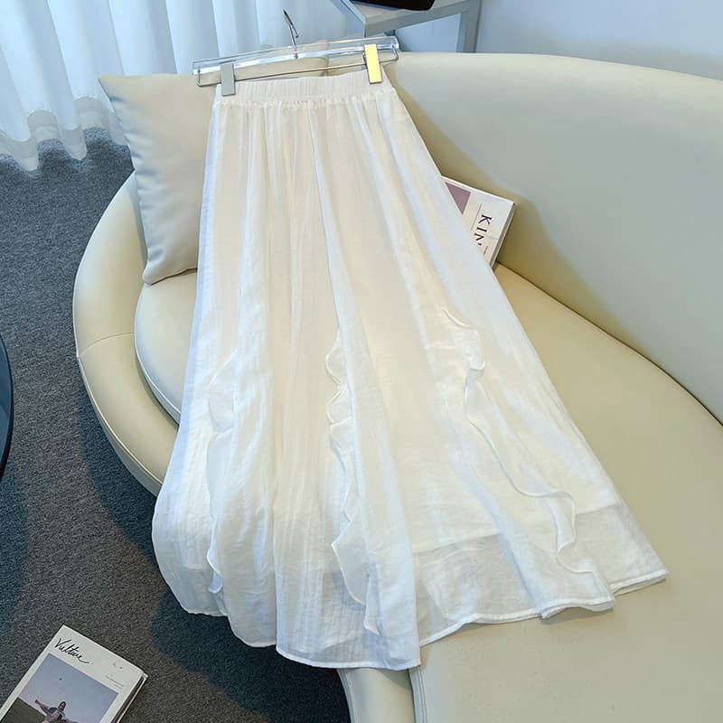 Stunningly Beautiful Irregular Ruffle Hem Skirt for Women 2026 Spring Summer New Fairy Tulle A-Line Skirt