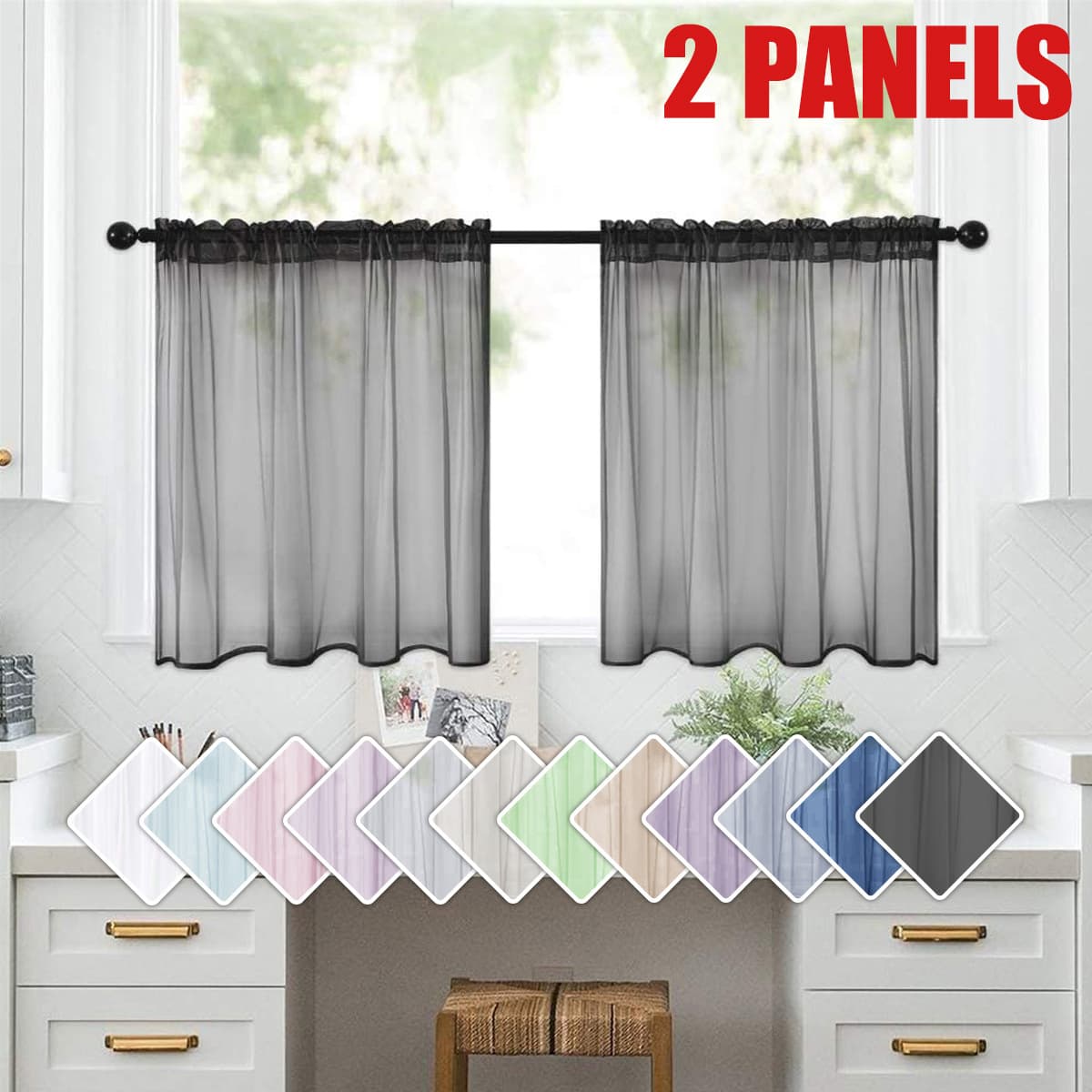 2-Pack Modern Minimalist Solid Sheer Curtain Short Curtain for Living Room, Kitchen, Bedroom, Bay Window, Semi-Blackout Curtain Fabric Door Curtain