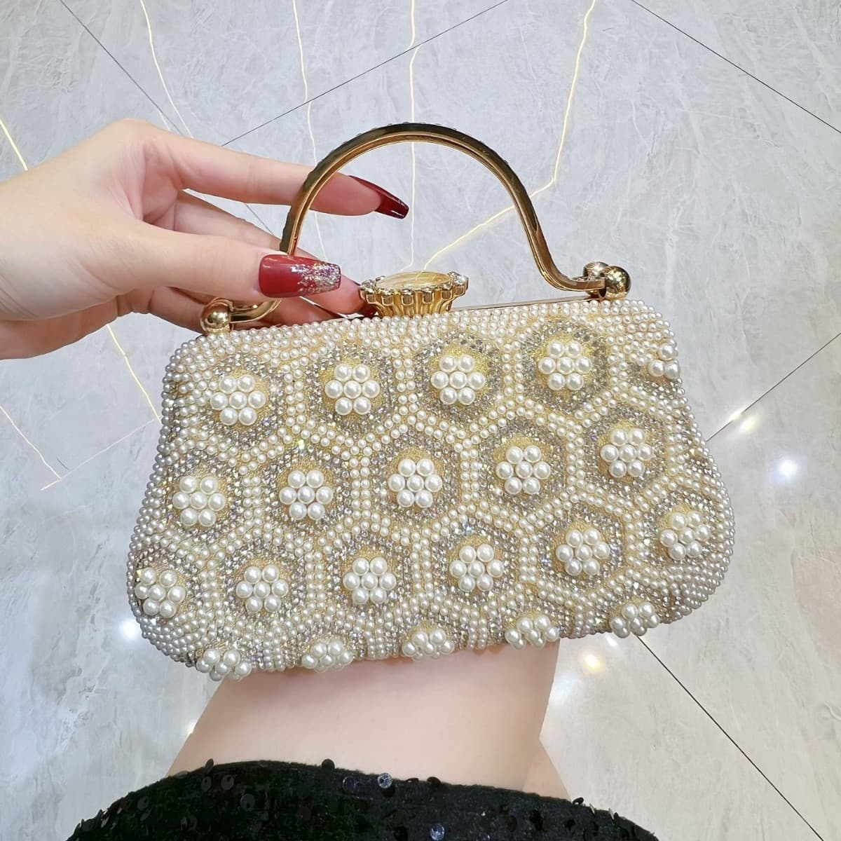 Pearl Evening Bag Crossbody Handbag for Cheongsam Dinner Party Ball Gown Handbag Polyester Retro European American Style
