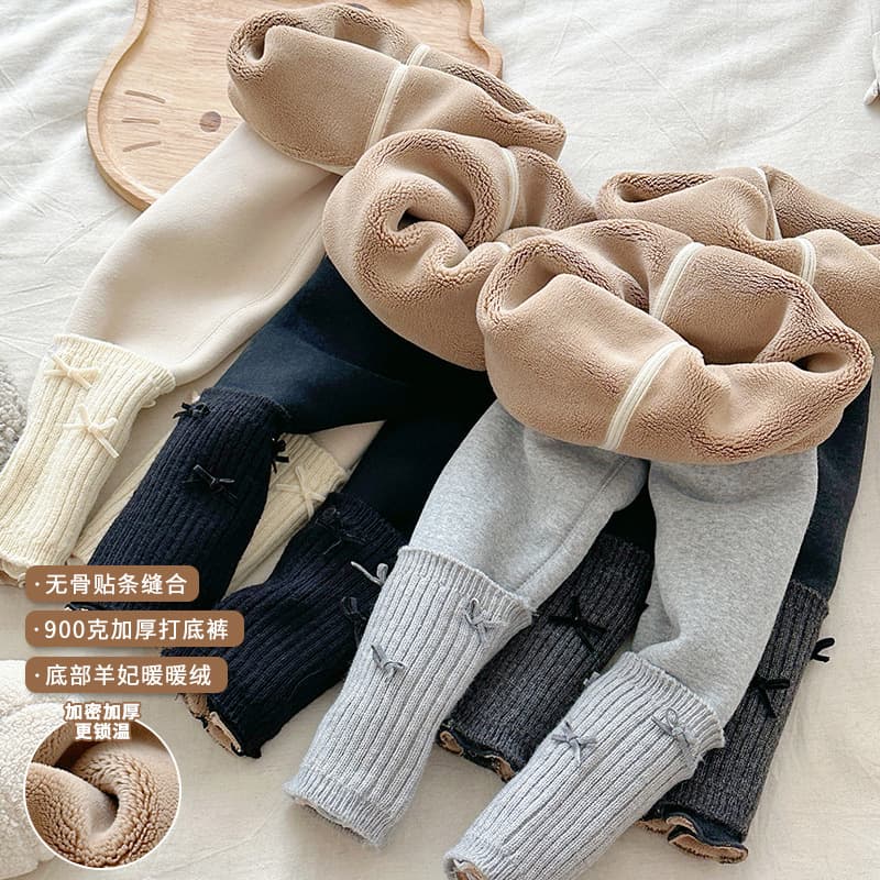 Xie Jinmao Children's Wear 2025 Winter Korean Style Seamless Strip Stitch 900g Thick Thermal Leggings Girls' Pants Versatile