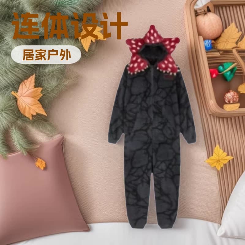 Thick Coral Fleece Carnivorous Plant Onesie Pajamas for Men and Women, Winter Warm Cartoon Homewear, Wearable Outside