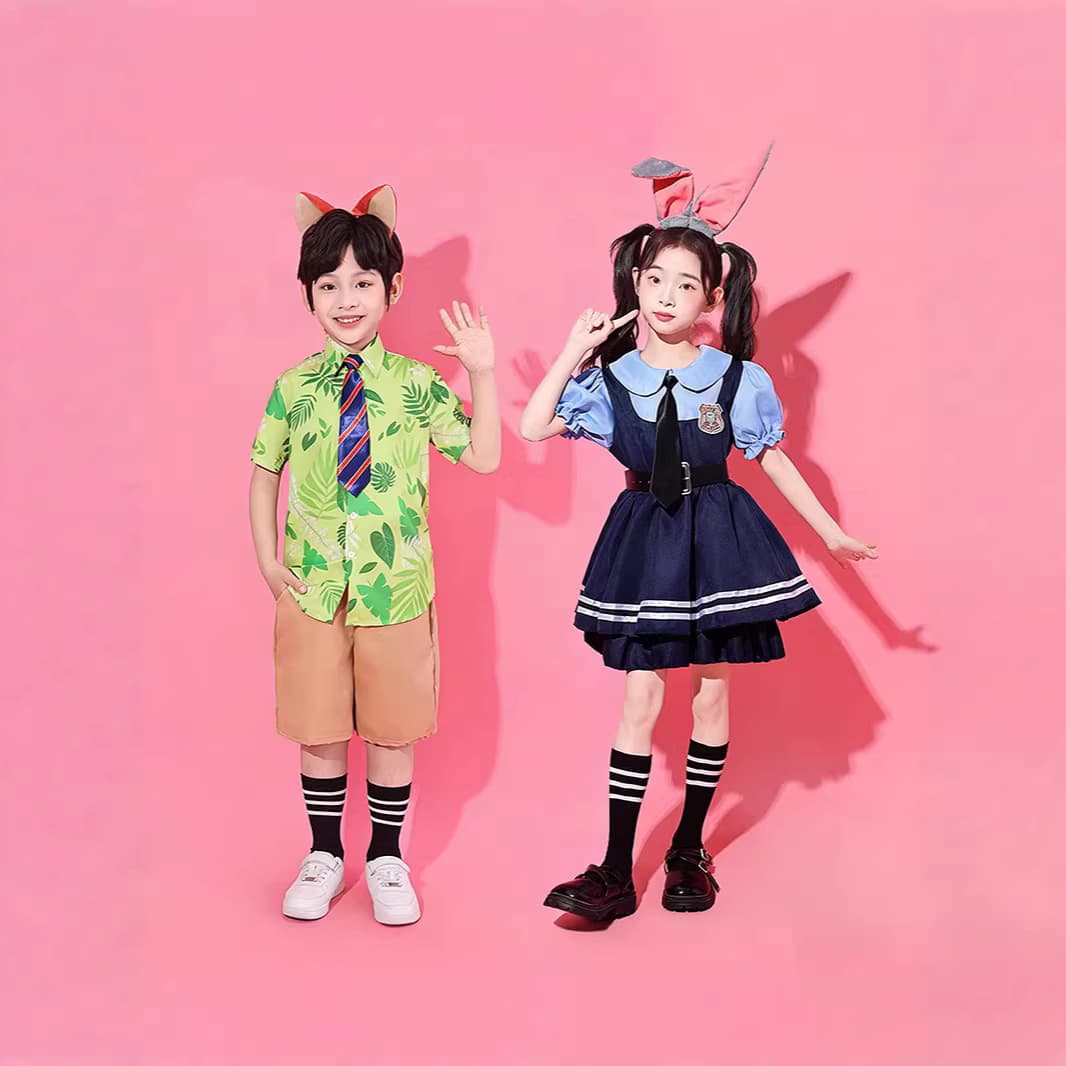New Zootopia Children's Clothing Nick Fox Rabbit Police Officer Judy Lolita Skirt Performance Costume