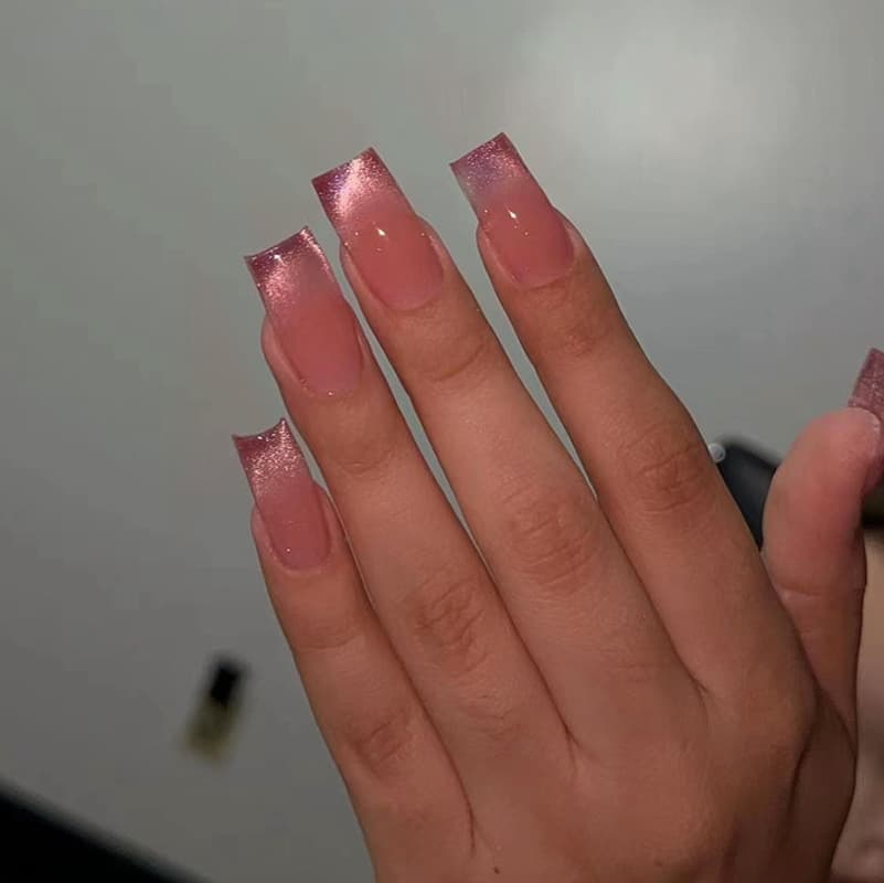 Medium-Long Aurora Gradient Chestnut Glitter Nails, Mature and Skin-Whitening, Ins Style Fake Nails Wearable Nails