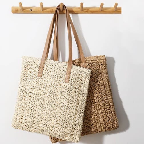 2024 New Straw Woven Beach Bag Large Capacity Single Shoulder Handheld Japanese Forest Style Women's Beach Vacation Bag