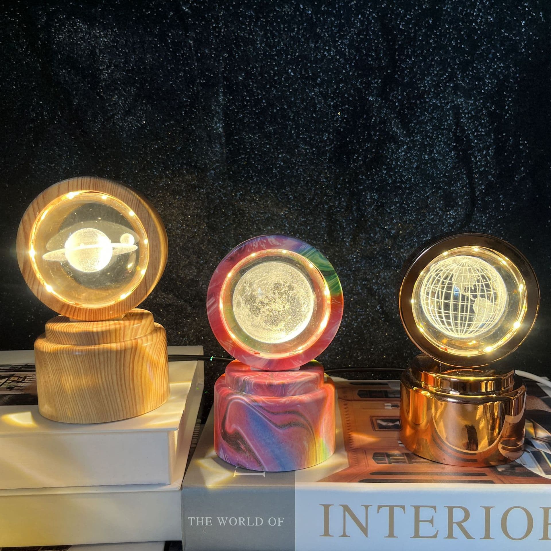 Cross-border Hot-selling Crystal Night Light Starry Sky Crystal Ball Night Light Rotating Luminous Crystal Ball Children's Day Gift