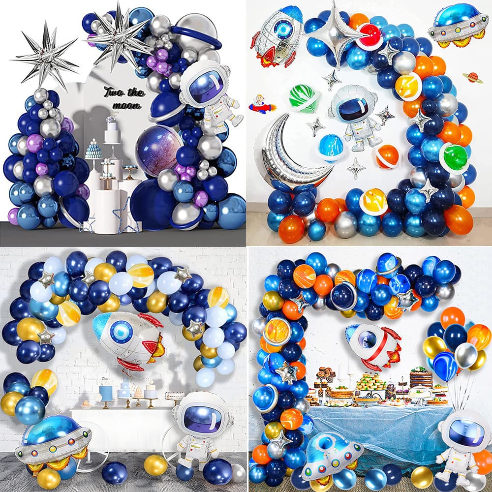 Cross-Border Space Astronaut Balloon Chain Set Boy Birthday Theme Retro Night Blue Latex Balloon Party Decoration