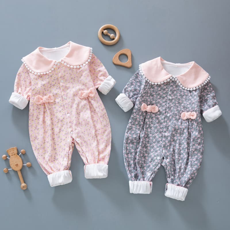 Baby spring and autumn clothes, long-sleeved double-layer jumpsuit, fashionable and cute princess robe, newborn girl pure cotton crawl suit