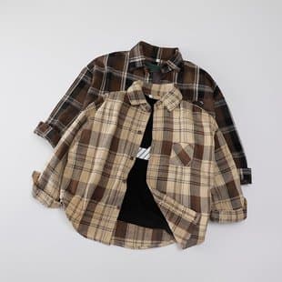 2026 New Spring Boys' Shirt Plaid Long Sleeve Children's Fashion Top Stylish Casual Jacket Shirt