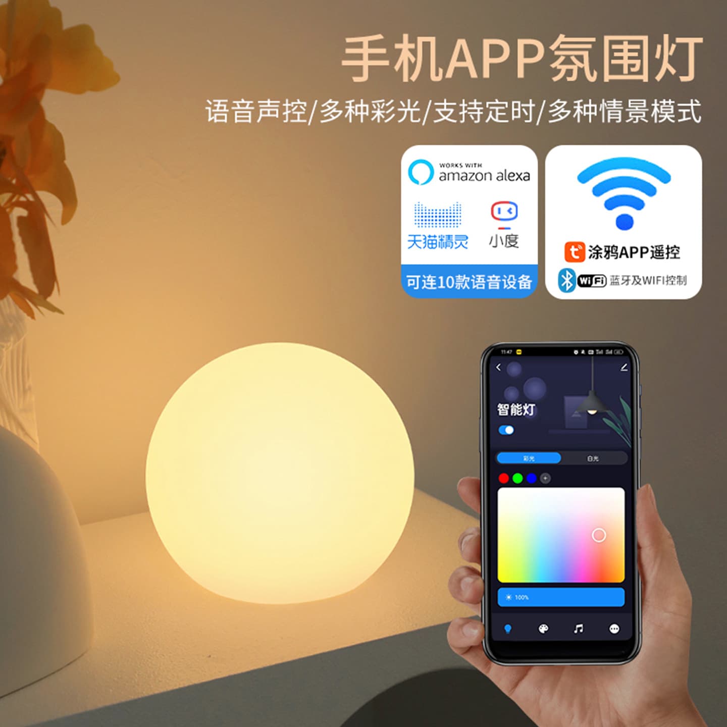 Amazon Alexa Voice Smart Desk Lamp Graffiti Night Light Tmall Elf Luminous Ball LED Night Light Home Appliances