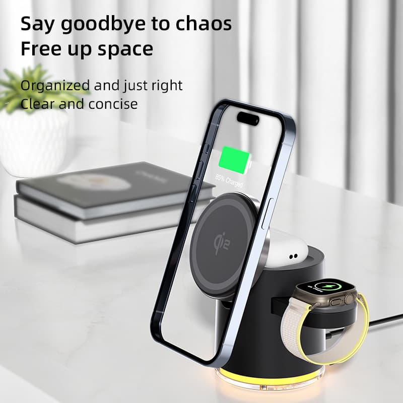 QI2 certified desktop folding three-in-one watch wireless charger for Apple watch headphone holder