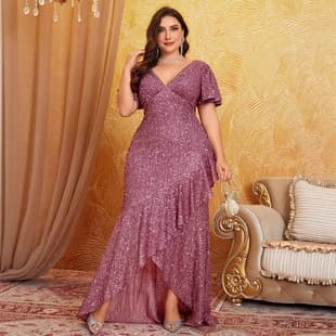 Women's Evening Dress 2026 New Sequin Short Sleeve V-Neck Sparkly Party Sexy Plus Size Dress