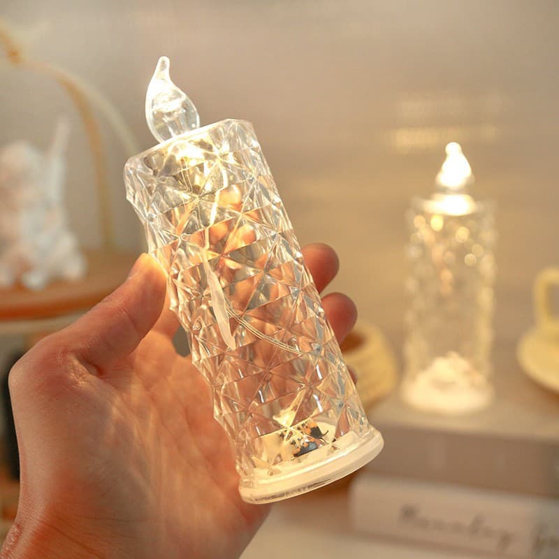 Rose flower lamp with pattern refraction halo projection candle lamp for atmosphere enhancement night light crystal-like LED lamp ornament