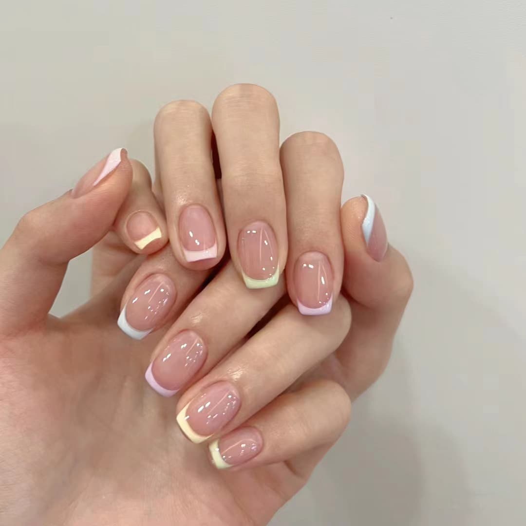 [30 Pieces] Summer Fresh Dopamine French Simple Manicure Wearable Nails Removable Student Whitening Nail Pieces