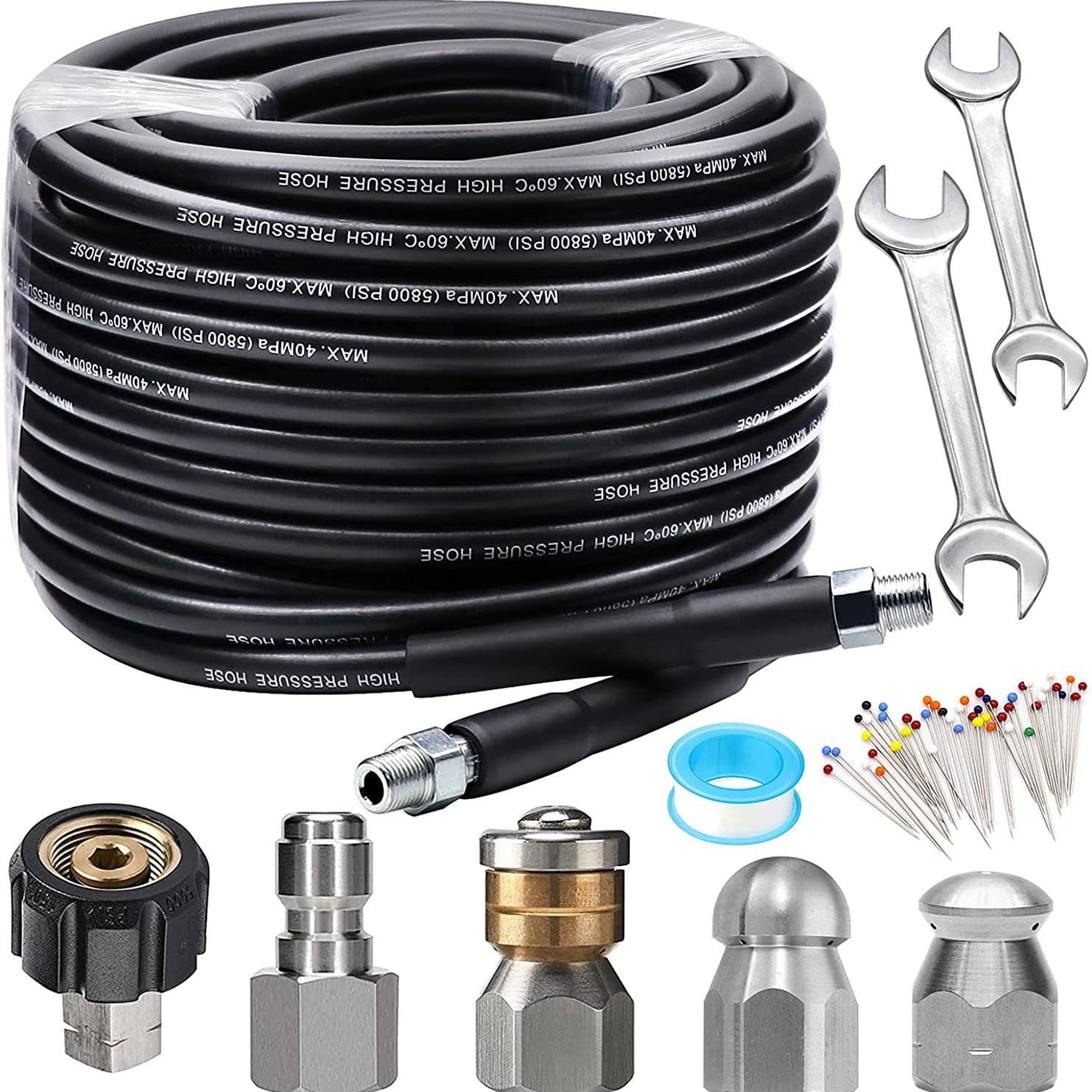 30m High Pressure Washer Sewer Spray Kit 5800PSI Drain Cleaning Hose 1/4 Inch Nozzle