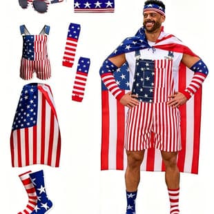 Amazon Bestseller US Independence Day Flag Workwear Couple Overalls Cross-Border Trendy Halloween Costume