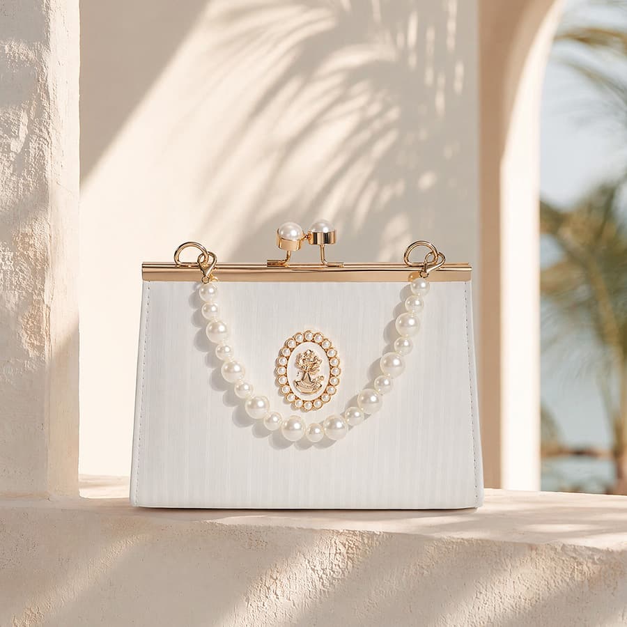 Evening Bag Women's New Clutch Bag Queen Badge Pearl Decoration Clasp Bag Party Banquet Dance Handbag