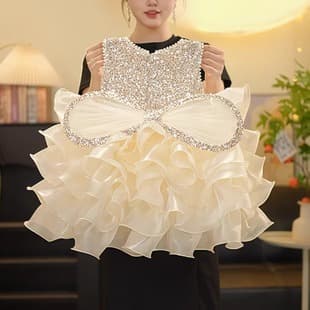 Girls Princess Dress Summer Butterfly Wings Birthday Gown Children's Party Performance Dress