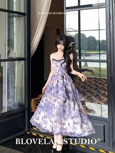 Butterfly Shadow 2026 Sweet Cool Butterfly Print Ombre Irregular Hem Rose Pleated Waist Slimming Slip Dress Sheer High-End