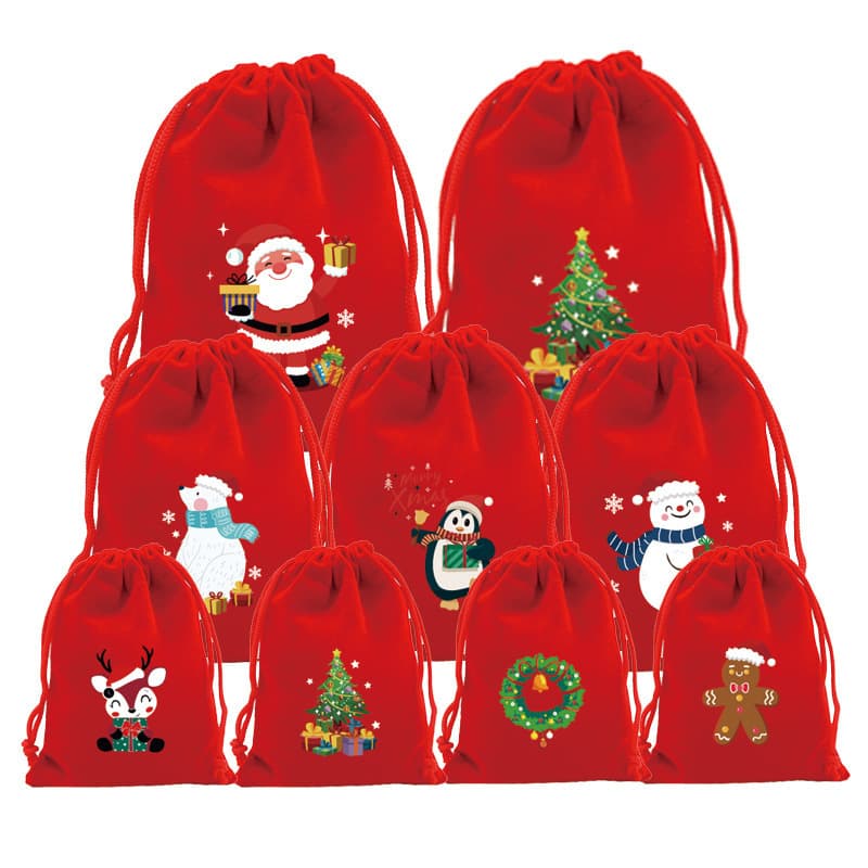 Factory wholesale bright red Christmas velvet bags, Christmas apple and candy packaging bags, gift bags, cross-border drawstring bags