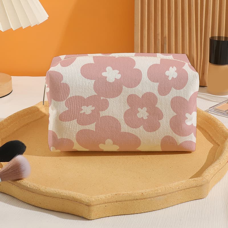 Cross-border popular flower pattern women's cosmetic bag, corduroy cosmetic storage bag, octagonal cosmetic bag