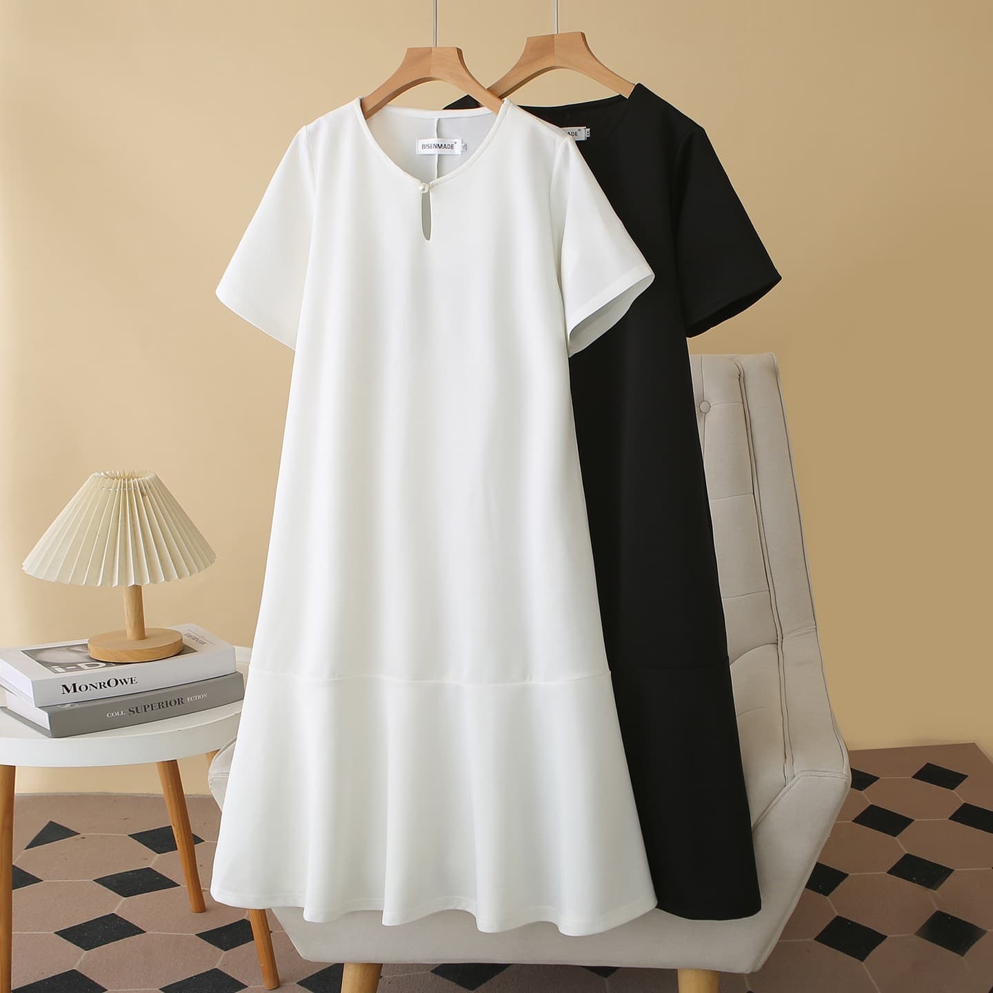 French dress women's plus size 2026 new drop collar short-sleeved fishtail long skirt fat mm elegant white skirt 8863