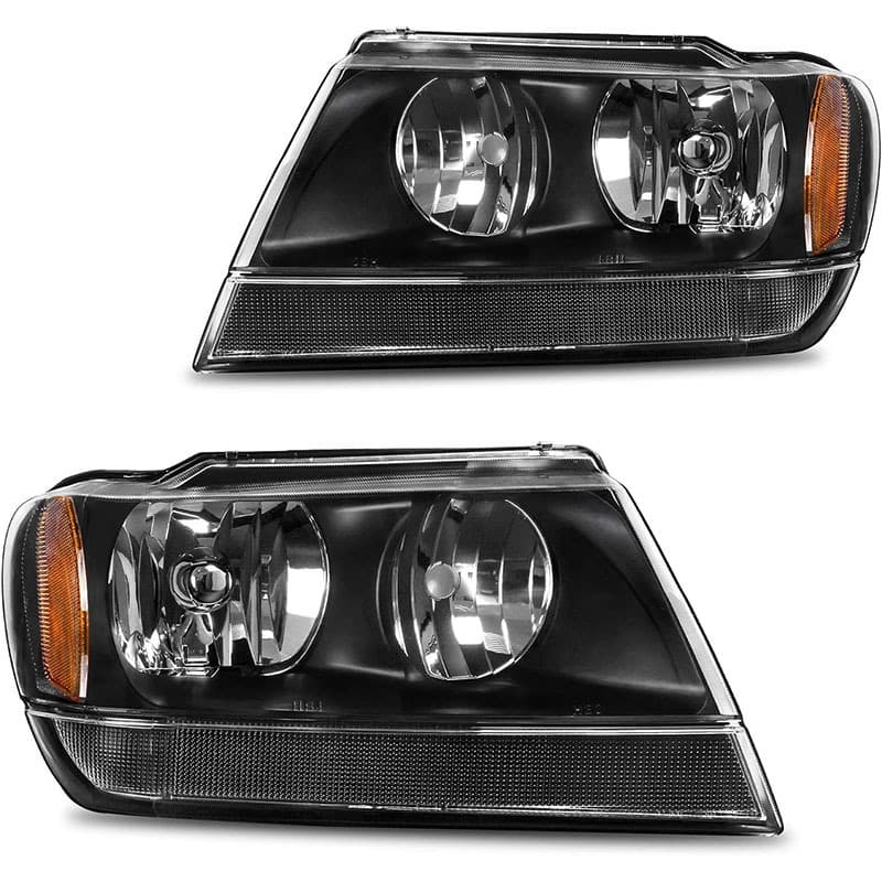 Compatible with Jeep 99-04 Grand Cherokee US Spec Headlights, Grand Cherokee Original Black Version