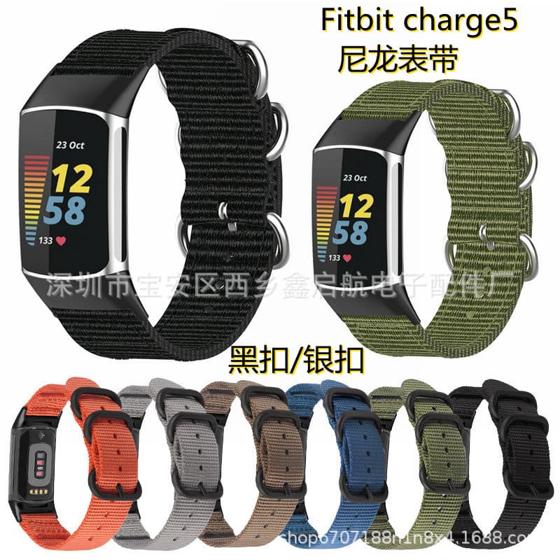 Suitable for Fitbit charge6/5 nylon watch strap three-buckle nylon watch strap NATO nylon canvas watch strap in stock