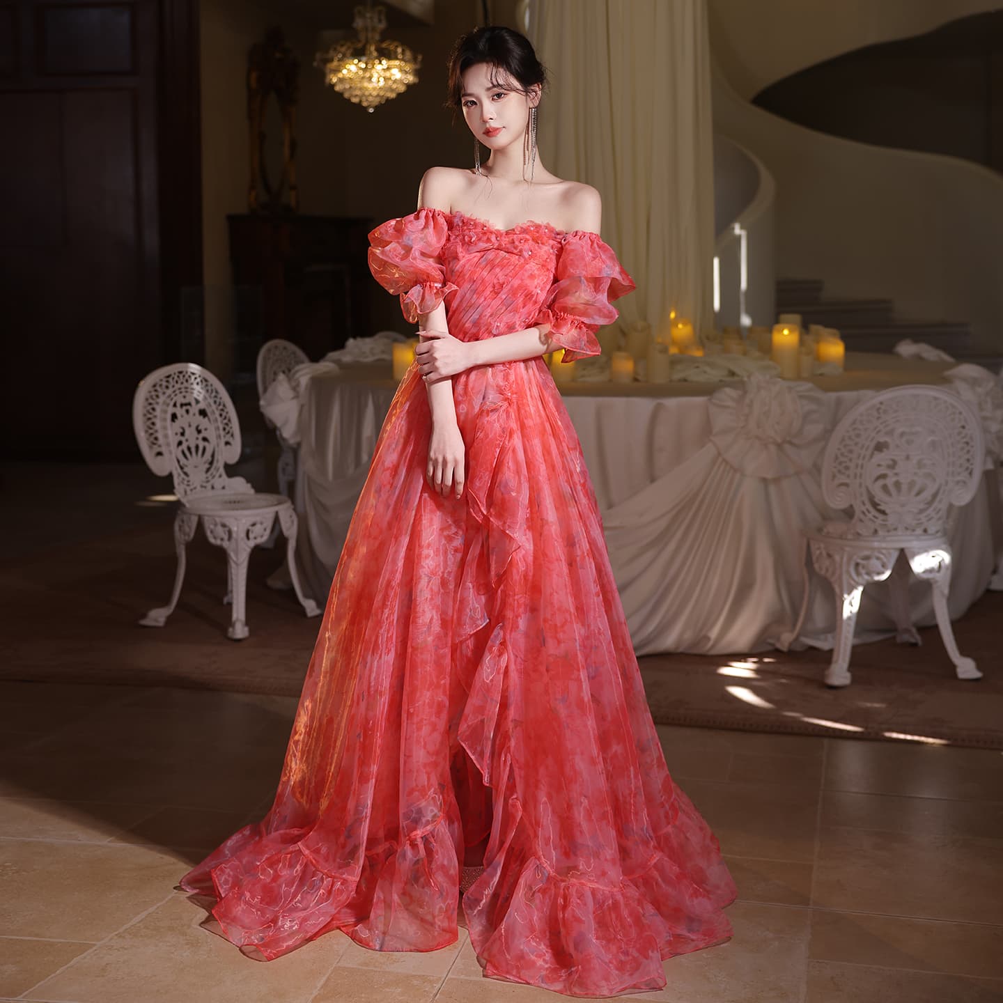 French evening dress, high-end light luxury, niche girl's birthday, coming-of-age ceremony princess dress, beautiful pink engagement toast dress