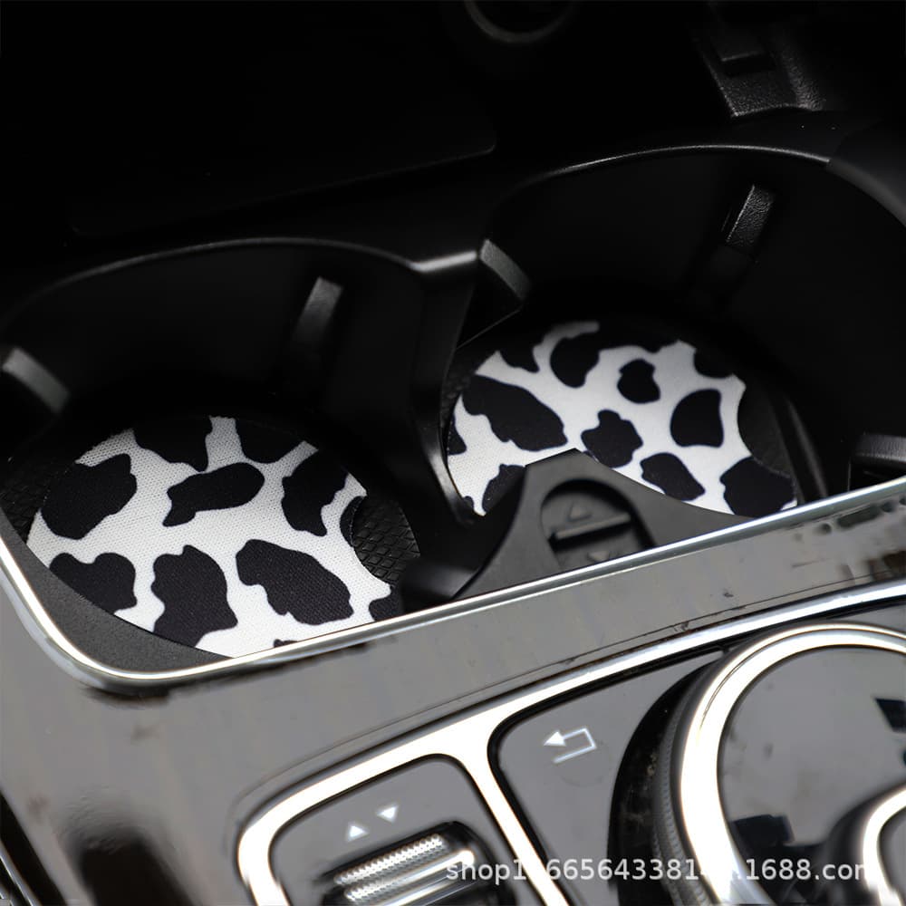 New Printed Cow Print Car Cup Coaster Sunflower Universal Car Cup Mat Set Cross-Border Pair